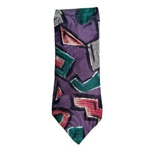 Vintage L'Atelier Lavender Geometric 90s Colorful Abstract Silk Tie